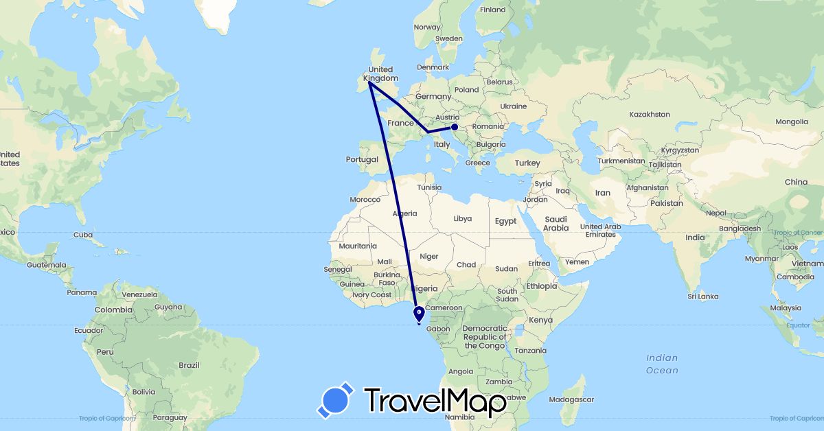TravelMap itinerary: driving in Croatia, Ireland, Italy, São Tomé and Príncipe (Africa, Europe)